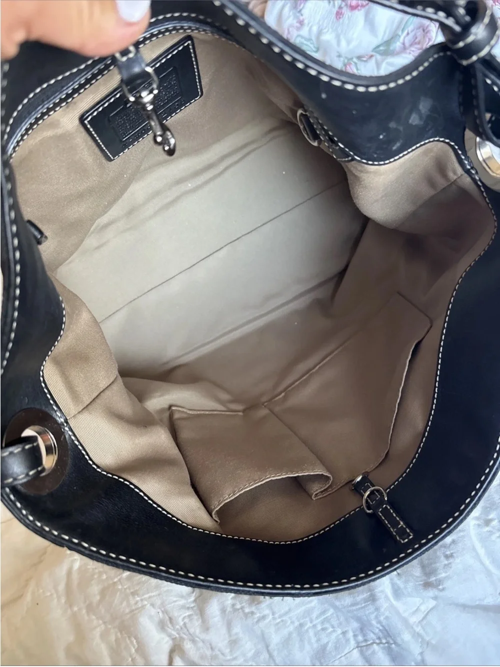 Coach Black Jacquard and Leather Hobo Shoulder Bag